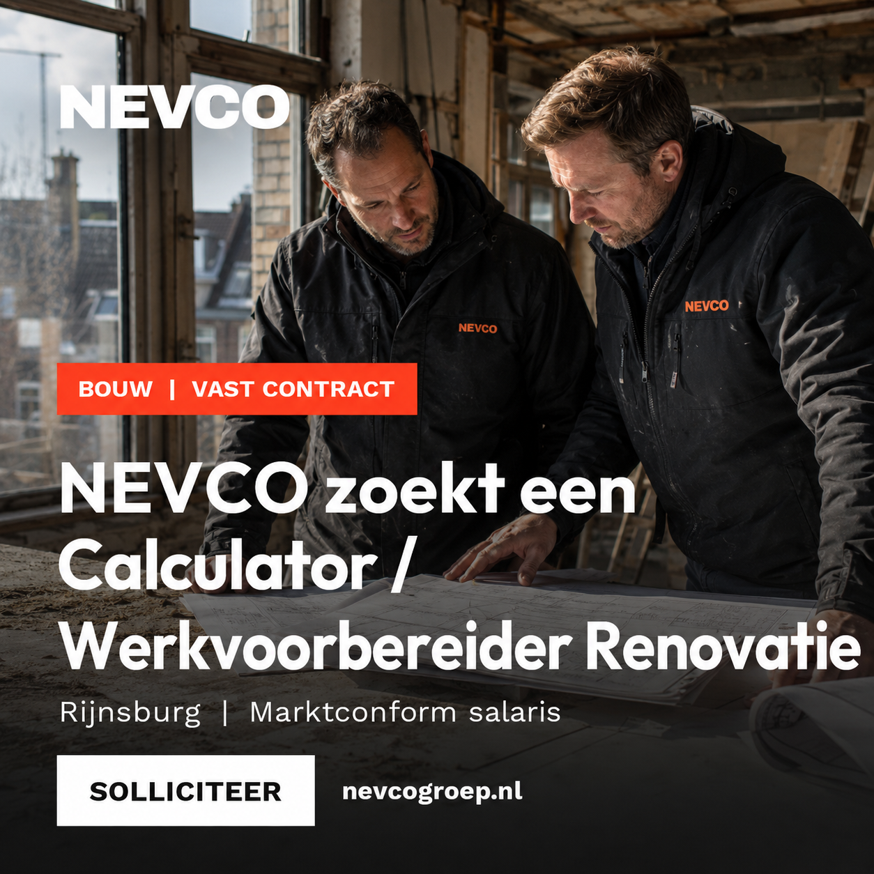 NEVCO-vacatureadvertentie voor een Calculator / Werkvoorbereider Renovatie in Rijnsburg